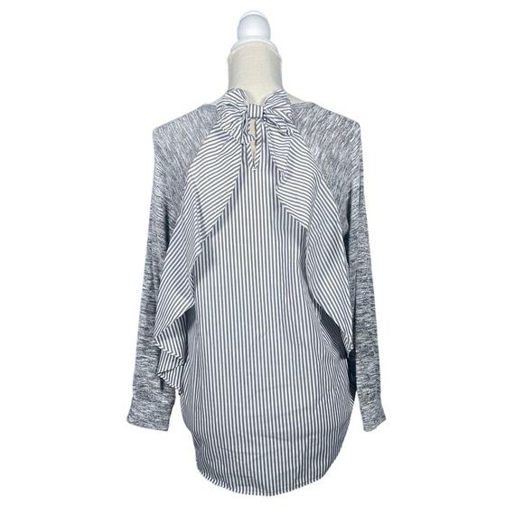 Soprano Top Girls Large Gray/White Heathered LS Striped Ruffled Dressy Casual - Picture 2 of 5